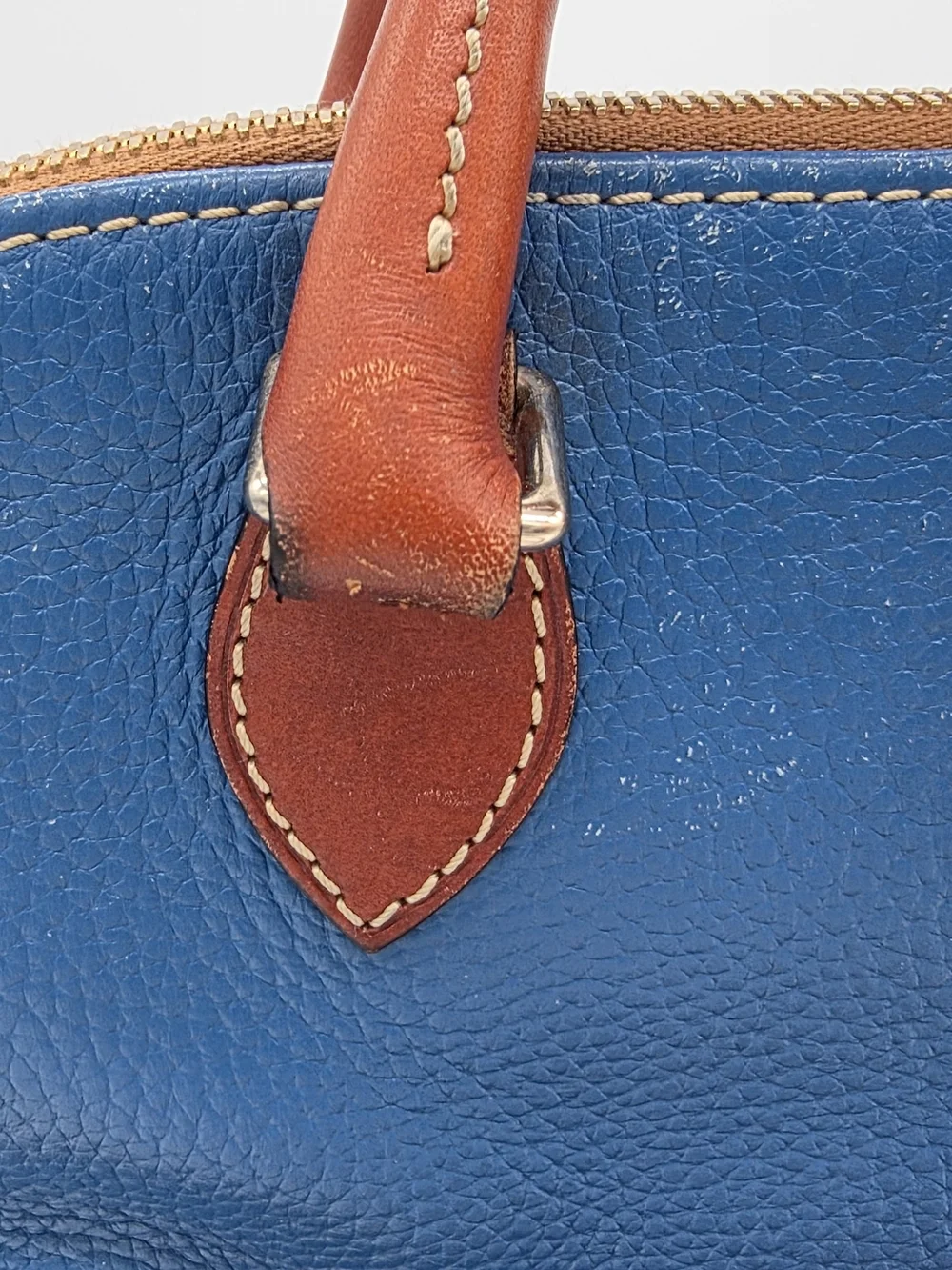 Dooney & Bourke Blue and Brown Leather Dome Satchel with Strap